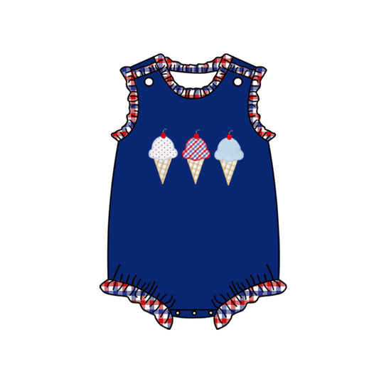 (Pre-order)SR1472  Popsicle Navy Print Baby Girls 4th of July Romper