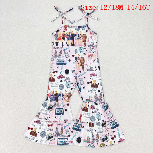 SR1474 Singer Swiftie Print Girls Summer Strap Jumpsuits