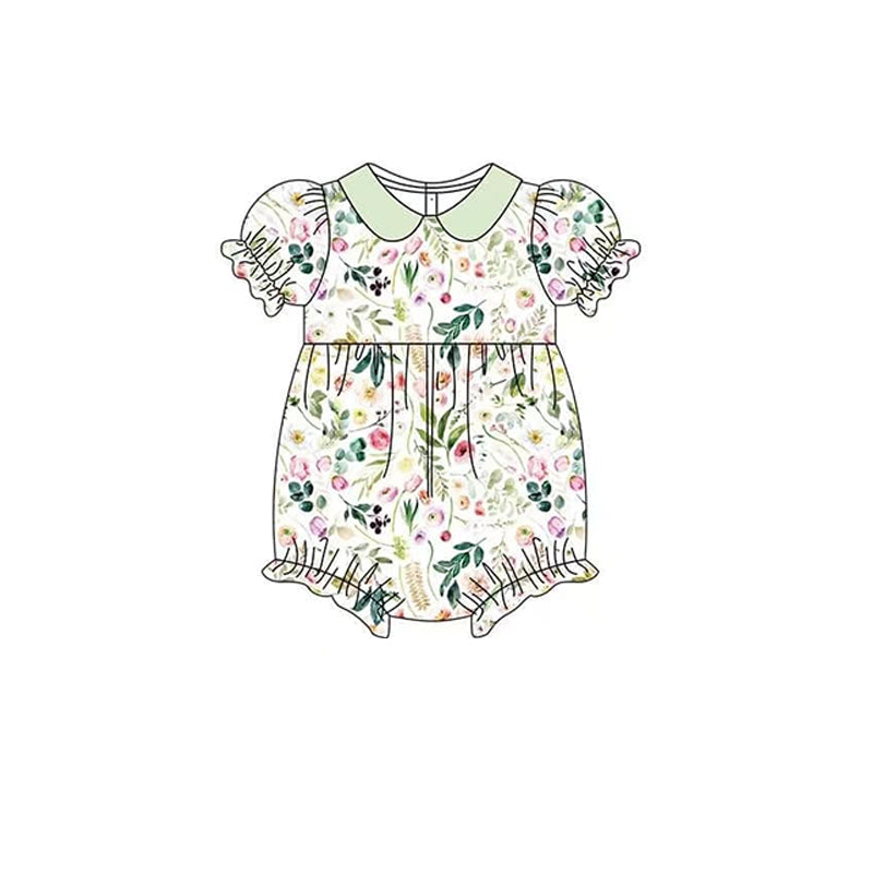 (Pre-order)SR1483  Flowers Print Baby Girls Summer Romper