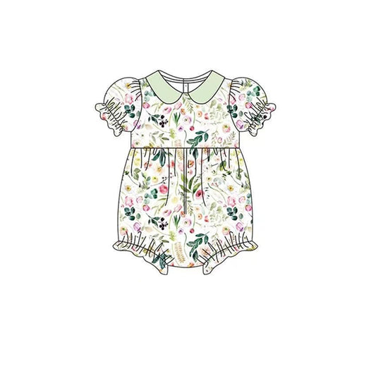 (Pre-order)SR1483  Flowers Print Baby Girls Summer Romper