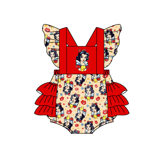 (Pre-order)SR1498  Cartoon Princess Apple Print Baby Girls Summer Bubble Romper