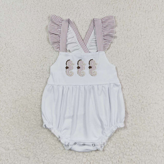 SR1502  Sea Horse Embroidery Baby Girls Summer Bubble Romper