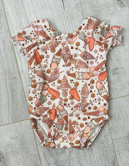 (Pre-order)SR1511  Popsicle Flowers Print Baby Girls Summer Romper