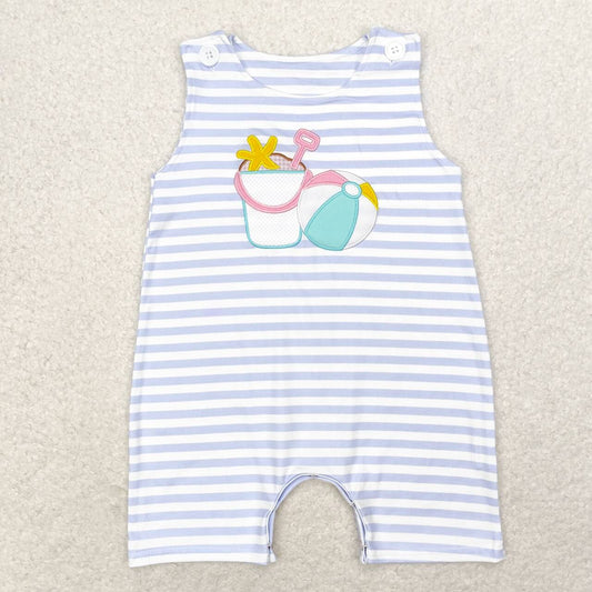 SR1517  Beach Ball Embroidery Stripes Print Baby Boys Summer Romper
