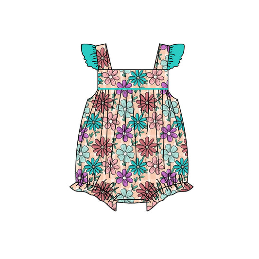 (Pre-order)SR1535  Flowers Print Baby Girls Summer Romper