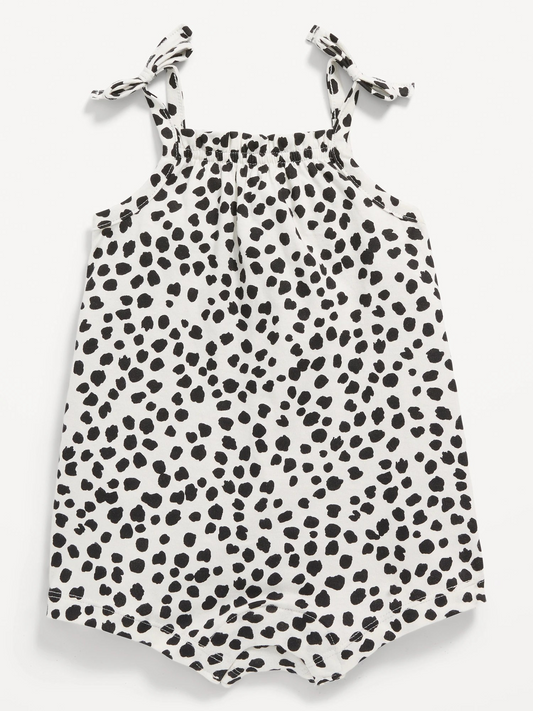 (Pre-order)SR1541  Black Leopard Print Strap Baby Girls Summer Romper