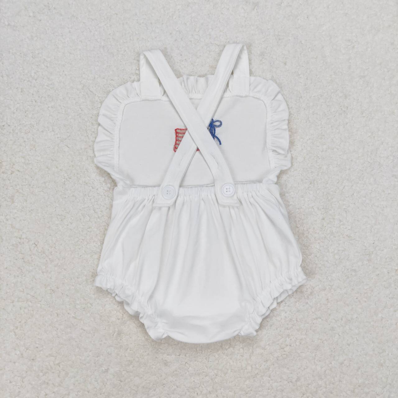 SR1548  Flag Embroidery White Baby Girls 4th of July Romper