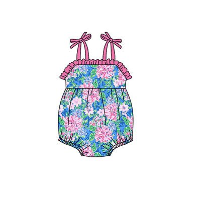 (Pre-order)SR1554  Flowers Print Baby Girls Summer Strap Romper