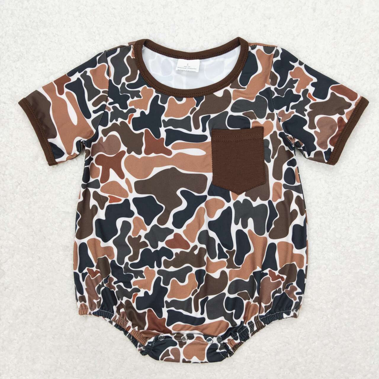 SR1580 Brown Camo Print Baby Boys Summer Romper