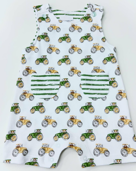 (Pre-order)SR1586 Tractors Print Baby Boys Pockets Summer Romper