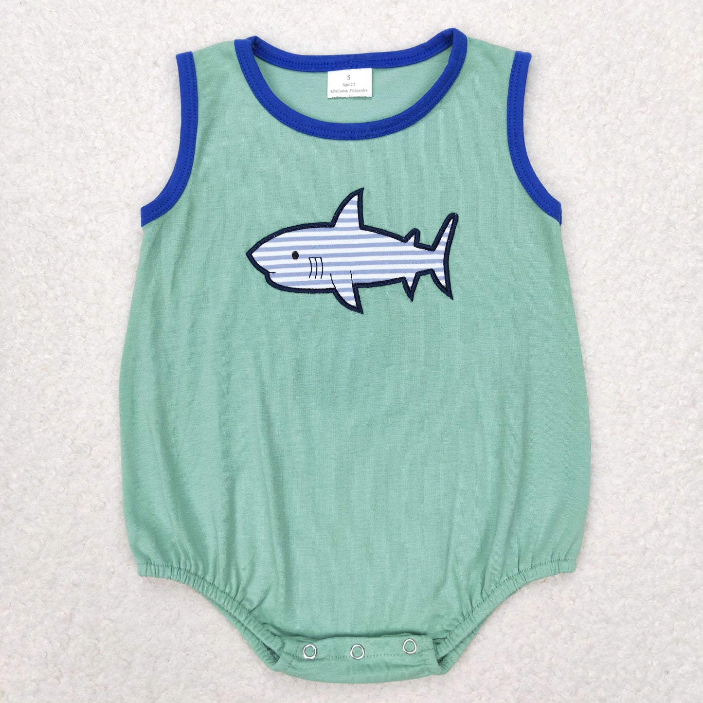 SR1590 Shark Embroidery Baby Boys Summer Romper