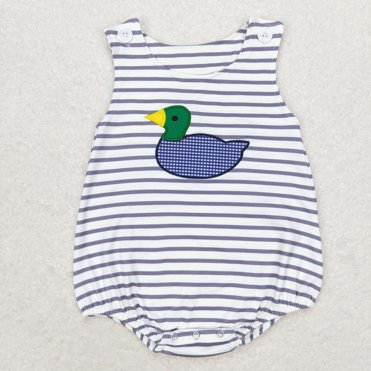 SR1592  Duck Embroidery Stripes Print Baby Boys Summer Romper