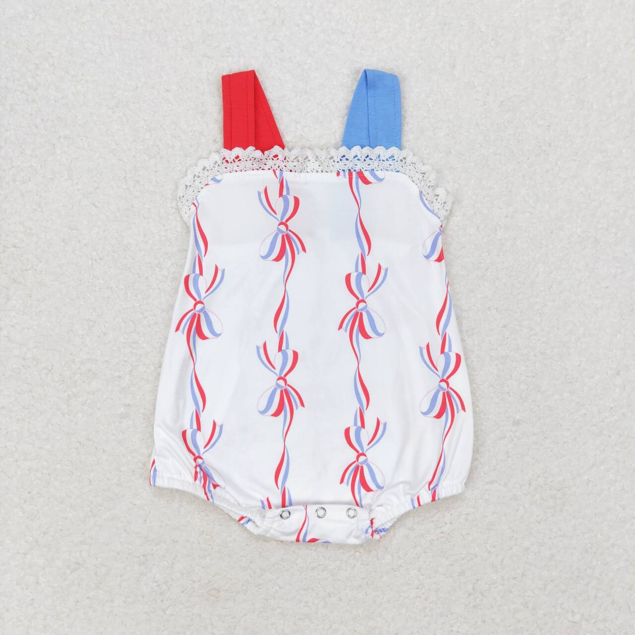 SR1599 Bows Print Baby Girls 4th of July Romper