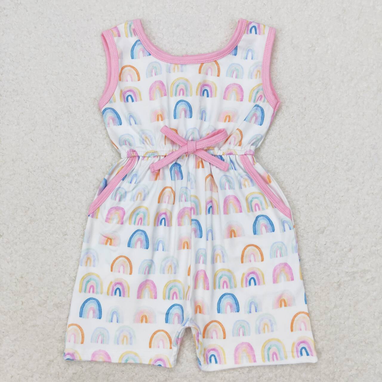 SR1600  Rainbow Print Pockets Girls Summer Jumpsuits