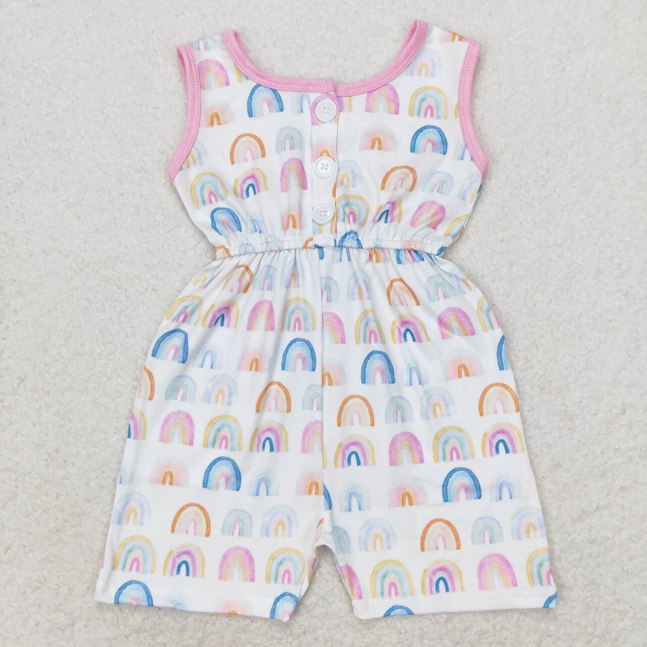 SR1600  Rainbow Print Pockets Girls Summer Jumpsuits