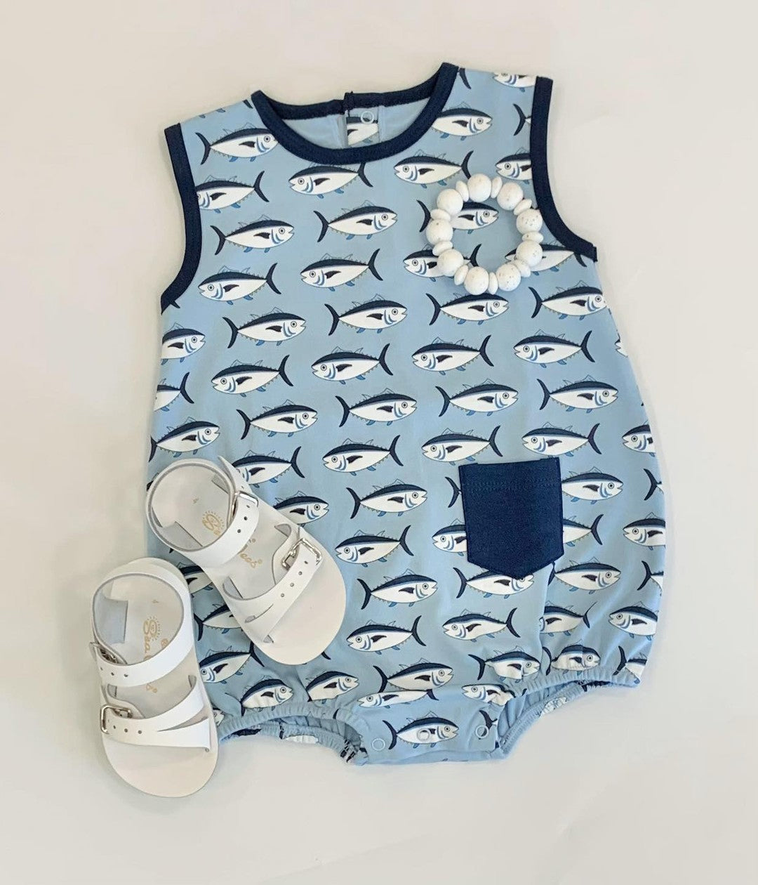 (Pre-order)SR11606 Fish Print Baby Boys Summer Romper