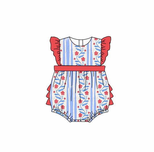 (Pre-order)SR11618 Flowers Print Baby Girls Summer Romper