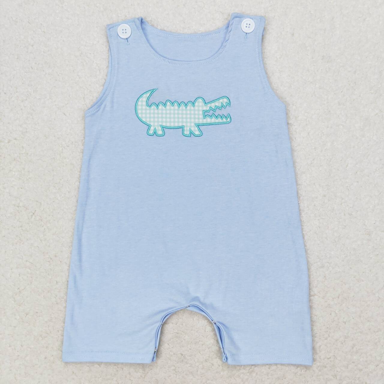 SR1625 Crocodile Embroidery Blue Color Baby Boys Summer Romper