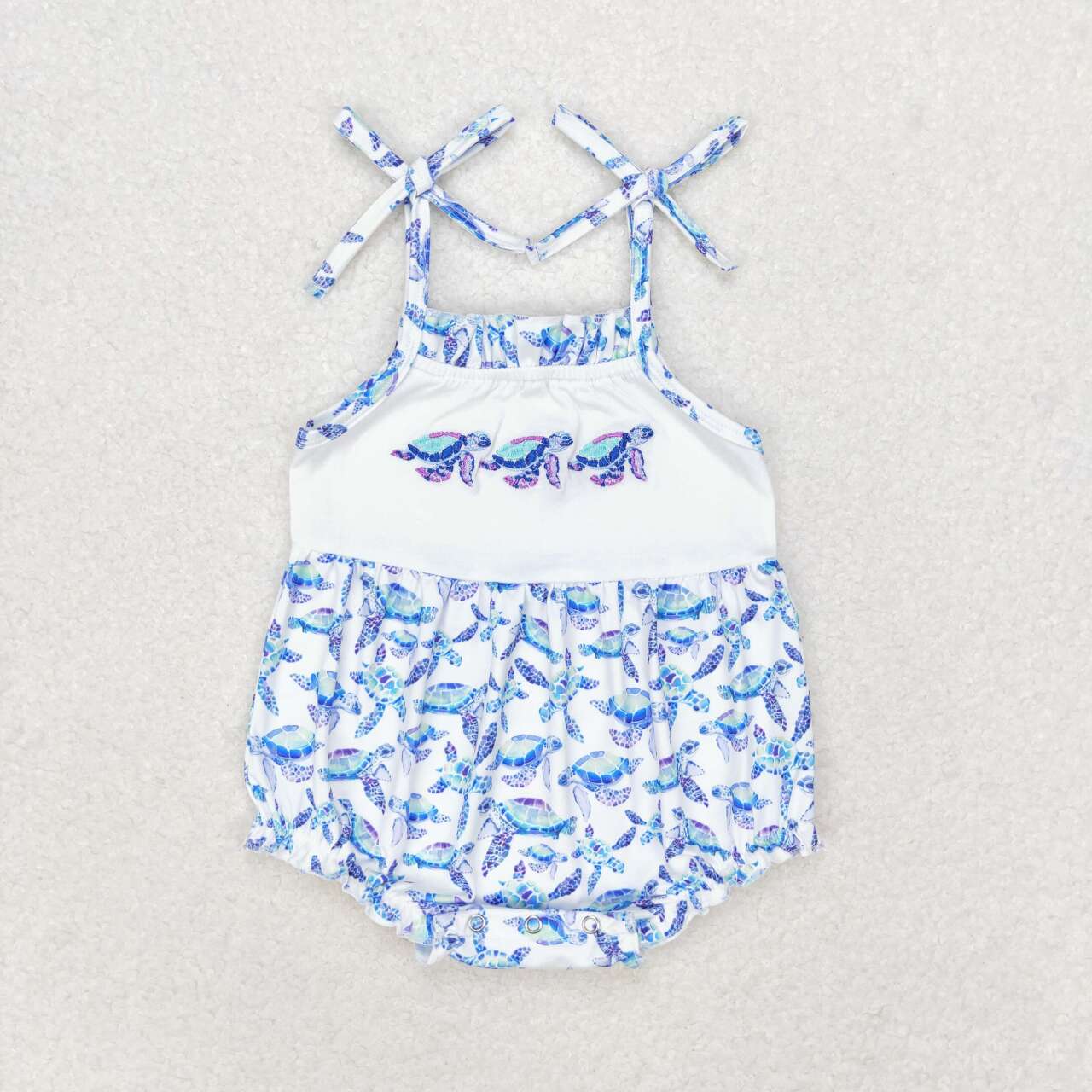 Sea Turtle Embroidery Blue Print Sibling Summer Matching Clothes