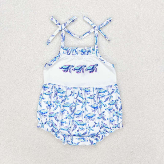 SR1650  Sea Turtle Embroidery Baby Girls Summer Romper