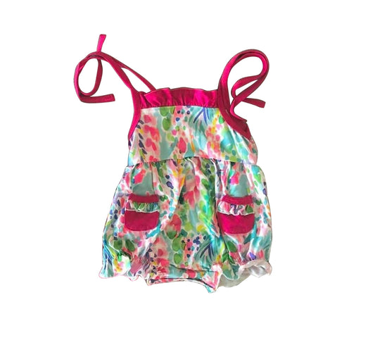(Pre-order)SR1661  Colorful Flowers Print Baby Girls Summer Romper