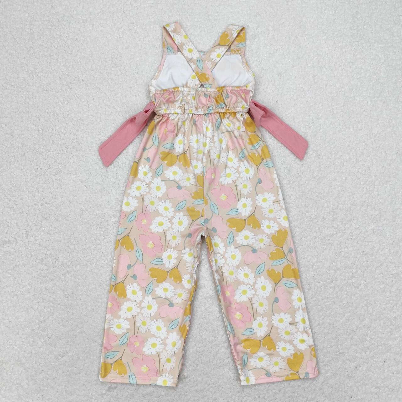 SR1674  Pink White Flowers Print Girls Summer Jumpsuits