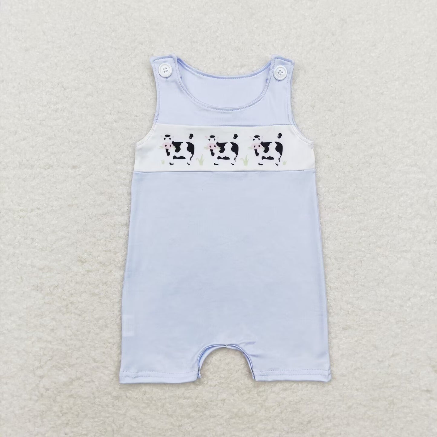 SR1695  Cows Blue Color Baby Boys Summer Romper