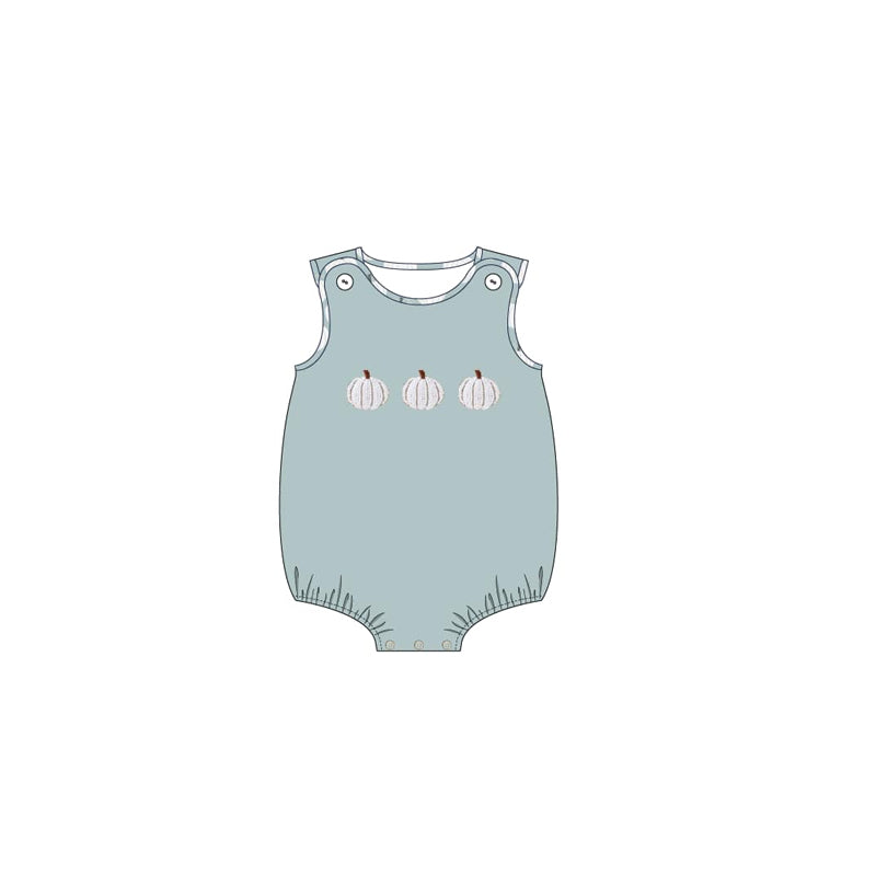 (Pre-order)SR1707  Grey Pumpkin Print Baby Boys Fall Romper