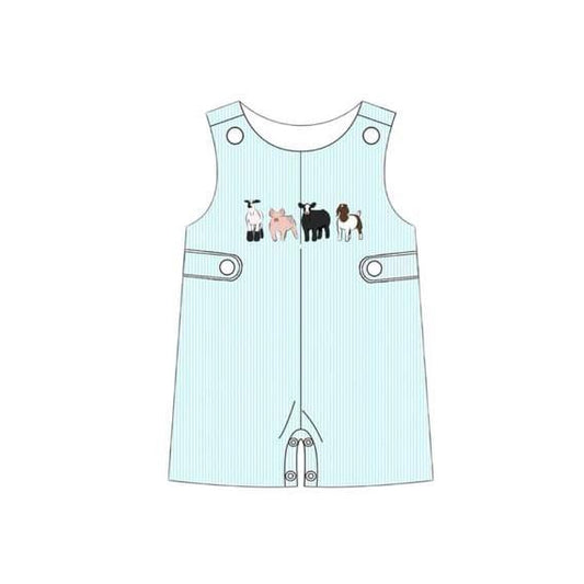 (Pre-order)SR1727  Farm Animals Print Baby Boys Summer Romper