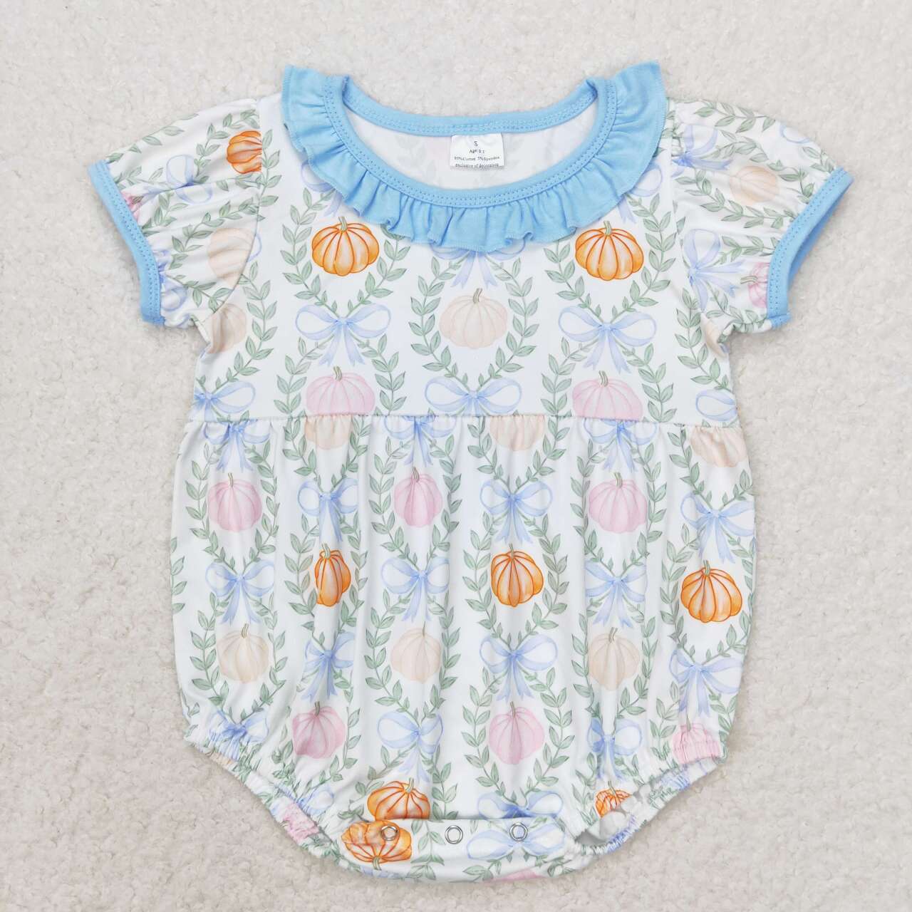 SR1730 Pumpkin Flowers Print Baby Girls Fall Romper