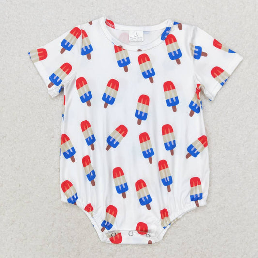 SR1736  Popsicle White Print Baby Boys 4th of July Romper