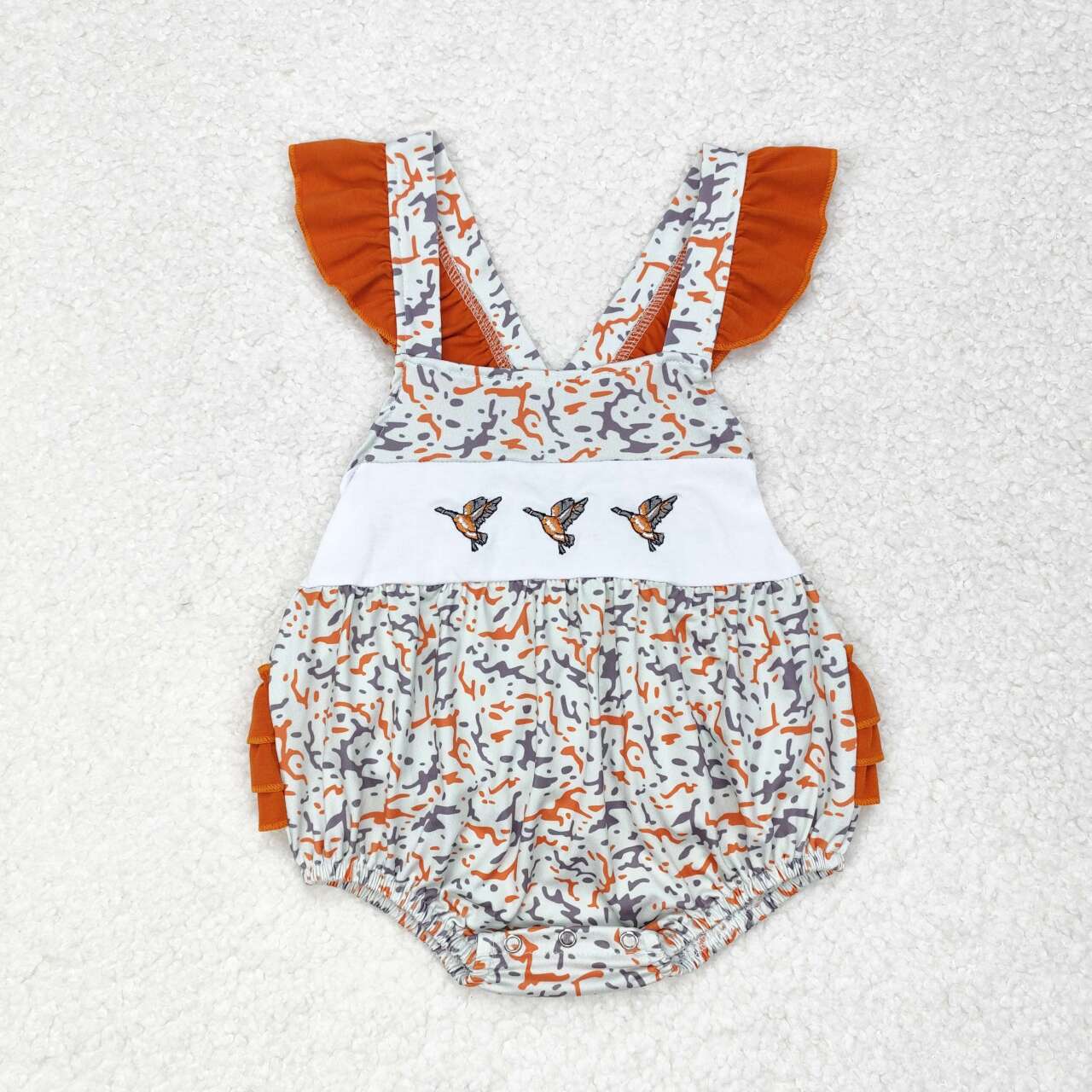 SR1742  Camo Duck Embroidery Print Baby Girls Summer Bubble Romper