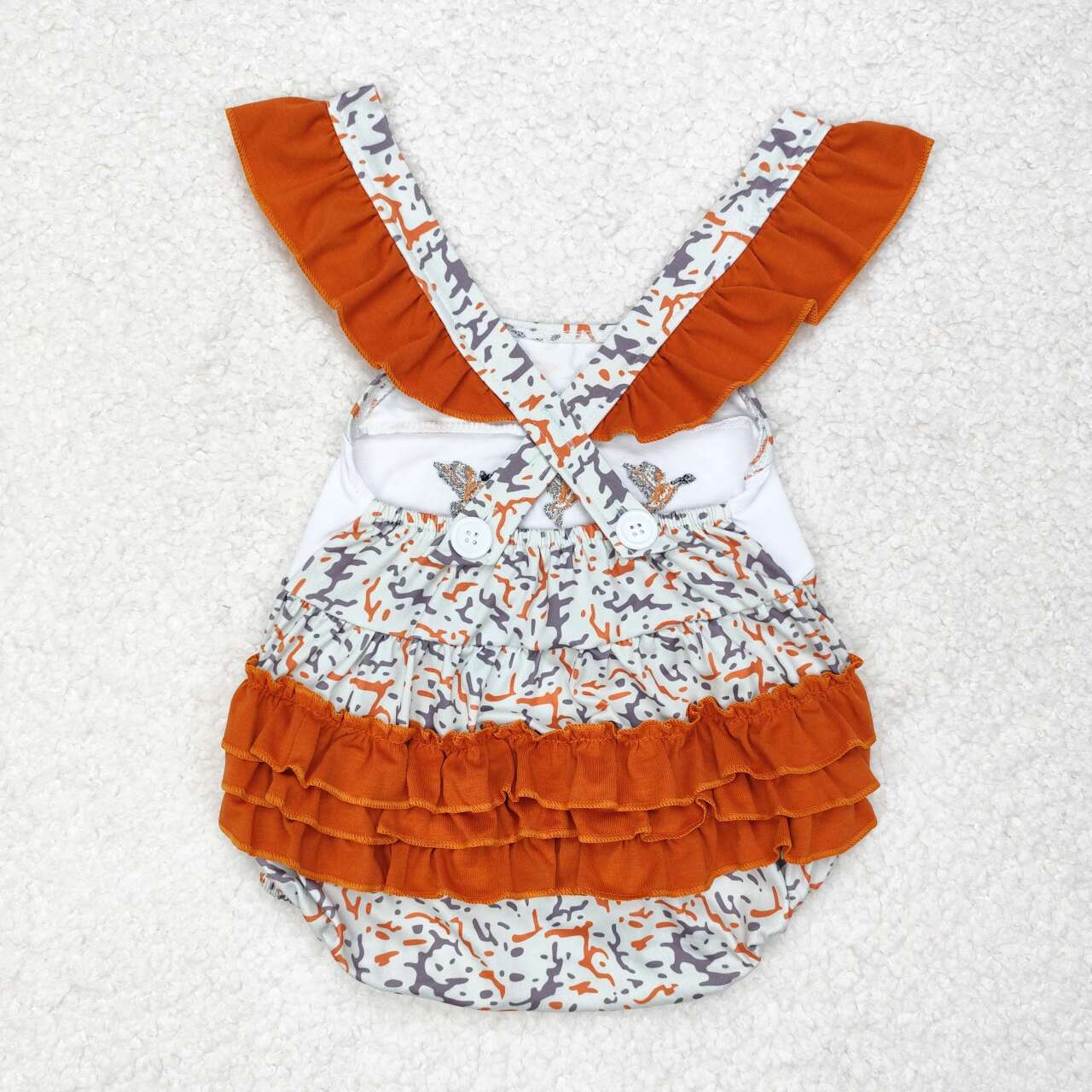 SR1742  Camo Duck Embroidery Print Baby Girls Summer Bubble Romper