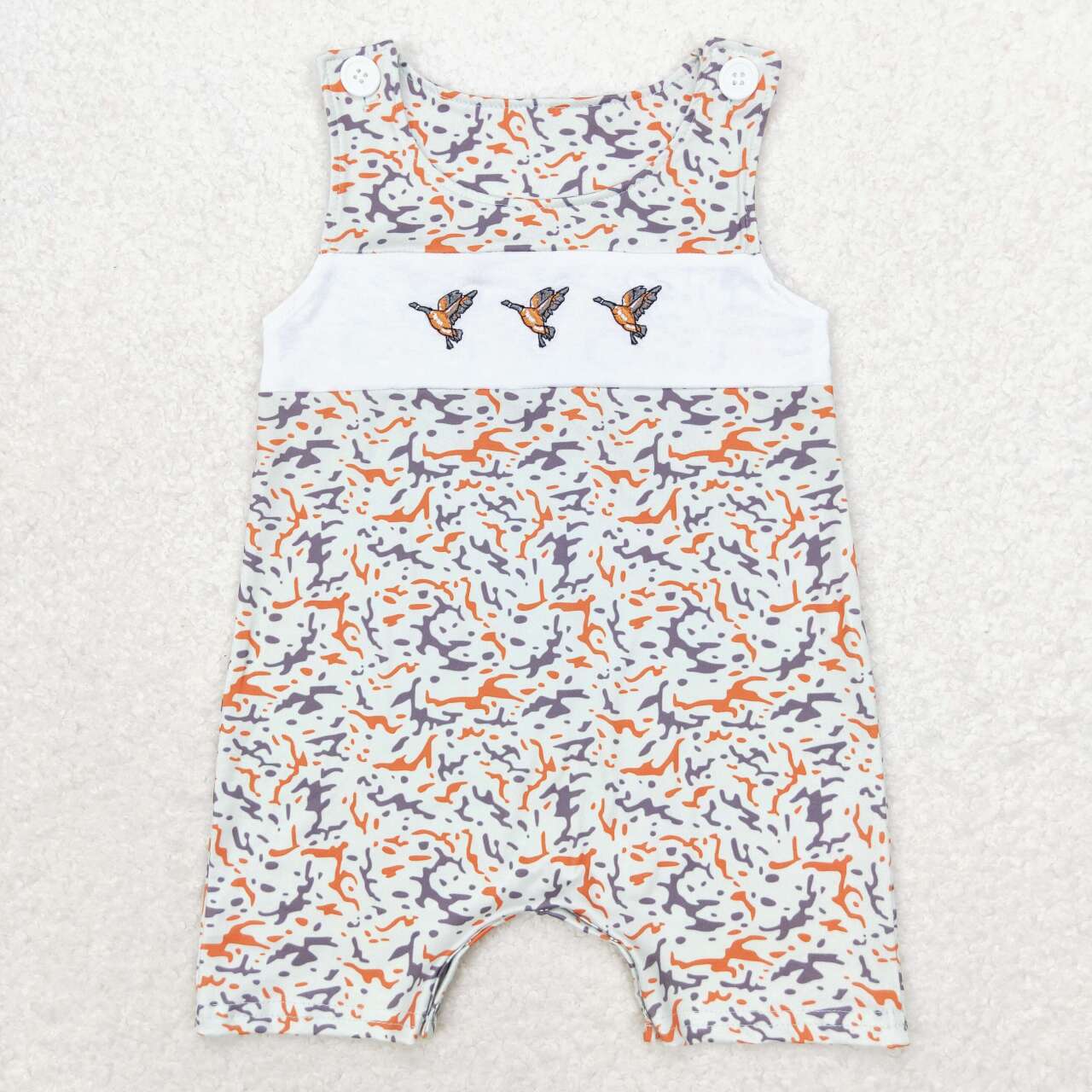 SR1743  Duck Embroidery Camo Print Baby Boys Summer Romper