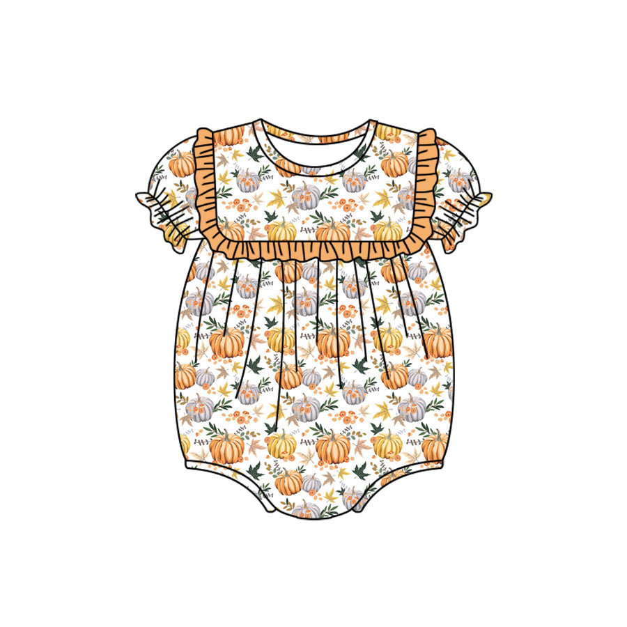 (Pre-order)SR1750  Pumpkin Print Baby Girls Fall Romper