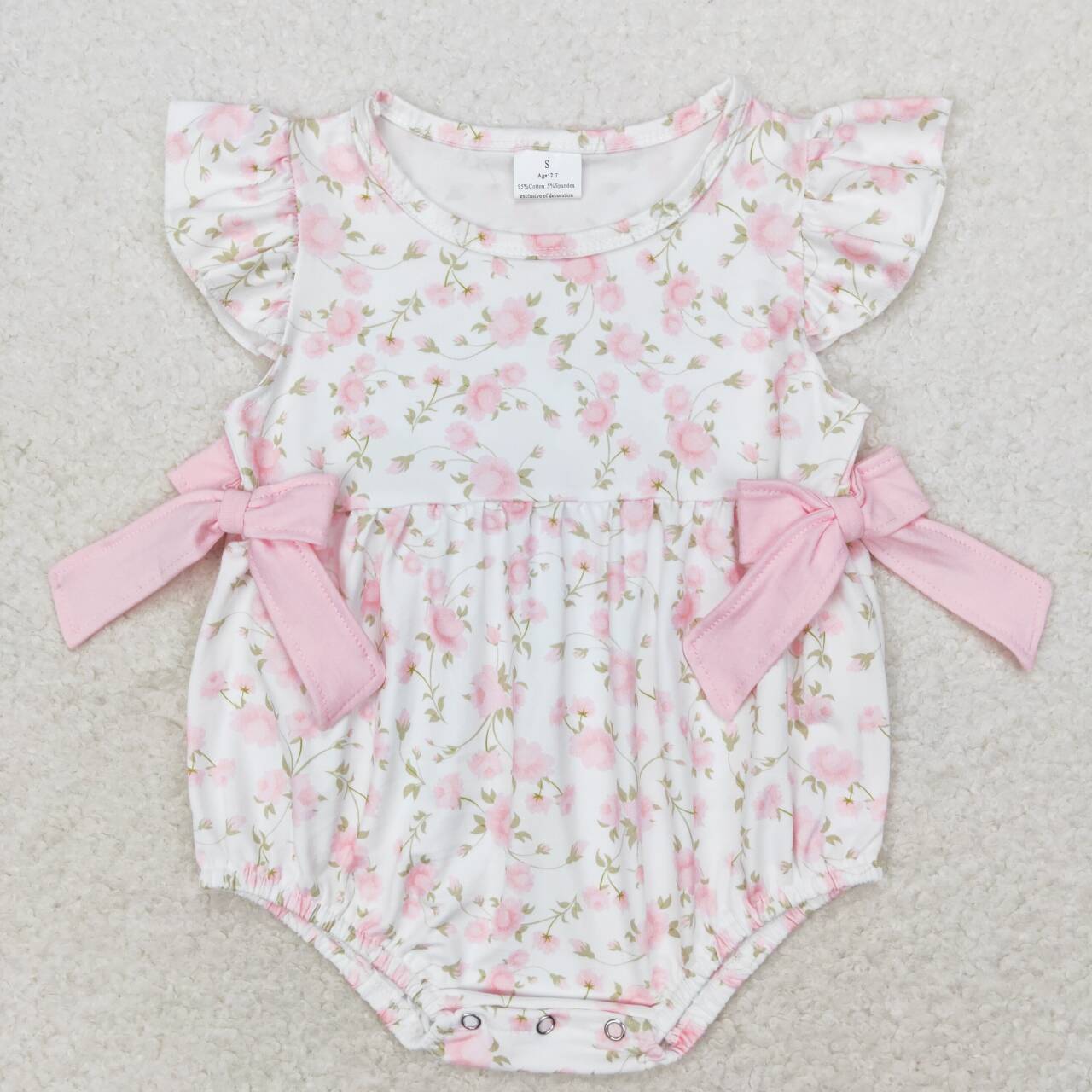 SR1765  Pink Flowers Print Baby Girls Summer Romper