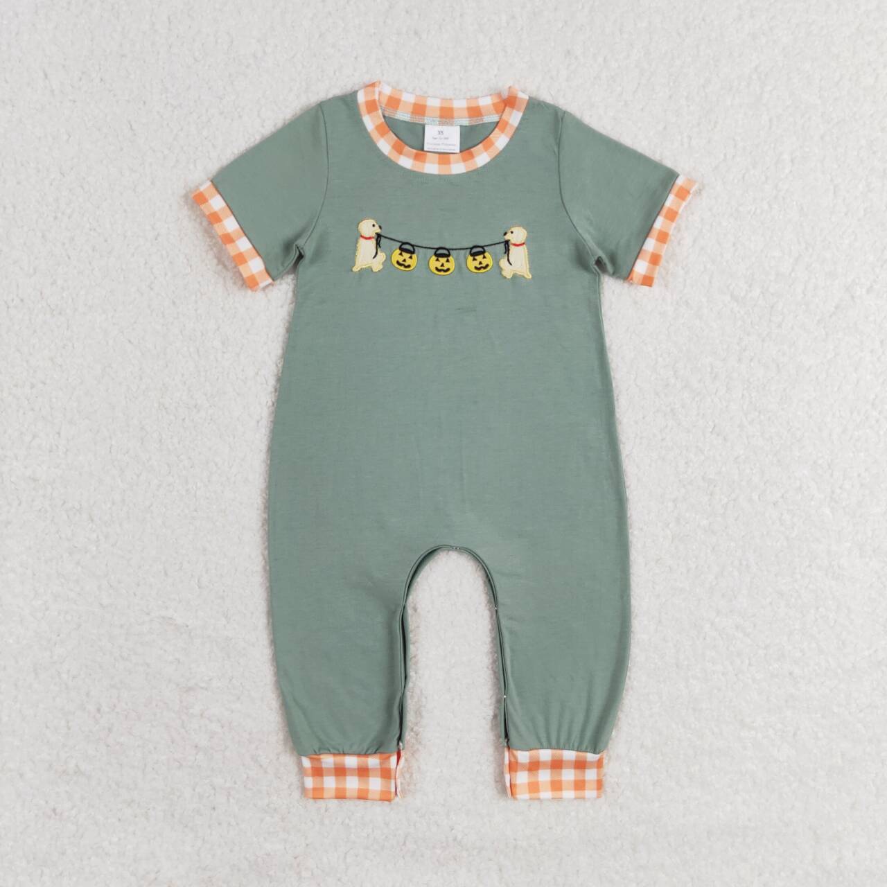 SR1793 Dog Pumpkin Embroidery Baby Boys Halloween Romper