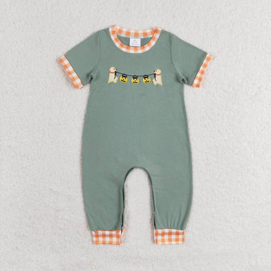 SR1793 Dog Pumpkin Embroidery Baby Boys Halloween Romper