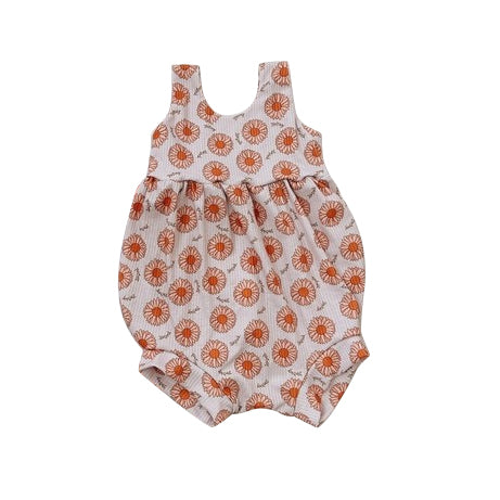 (Pre-order)SR1797 Sunflowers Print Baby Girls Summer Romper