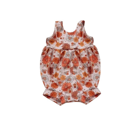 (Pre-order)SR1799 Orange Flowers Print Baby Girls Summer Romper