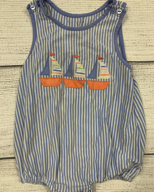 (Pre-order)SR1823 Sailboat Stripes Print Baby Boys Summer Romper