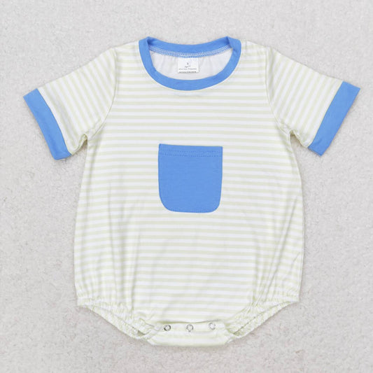SR1840 Stripes Print Blue Pocket Baby Boys Summer Romper