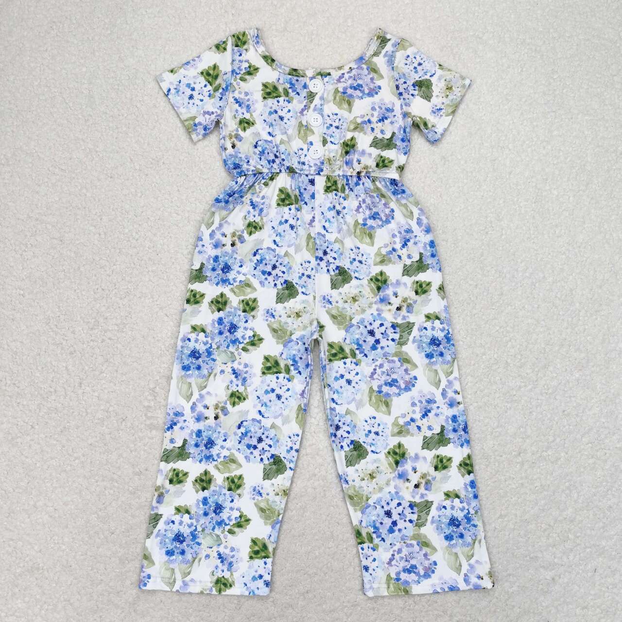 SR1846 Blue Flowers Print Girls Pockets Jumpsuits