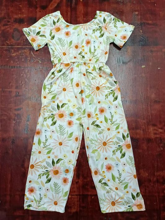 (Custom Design Preorder MOQ 5) Flowers Print Girls Jumpsuits Baby Romper