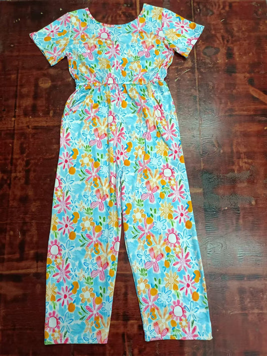 (Custom Design Preorder MOQ 5) Flowers Print Girls Jumpsuits Baby Romper