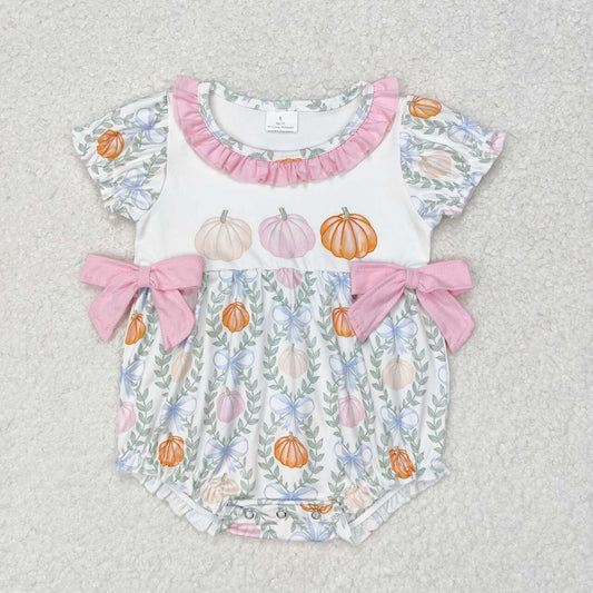 SR1865 Pumpkin Print Baby Girls Fall Romper