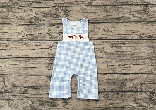 (Pre-order)SR1868 Dog Plaid Print Baby Boys Summer Romper