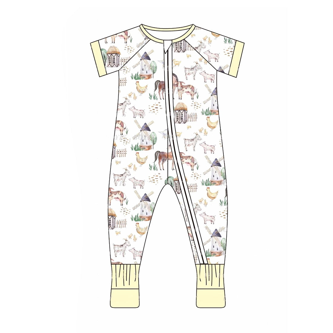 (Pre-order)SR1876 Farm Animals Print Baby Sleeper Zipper Romper