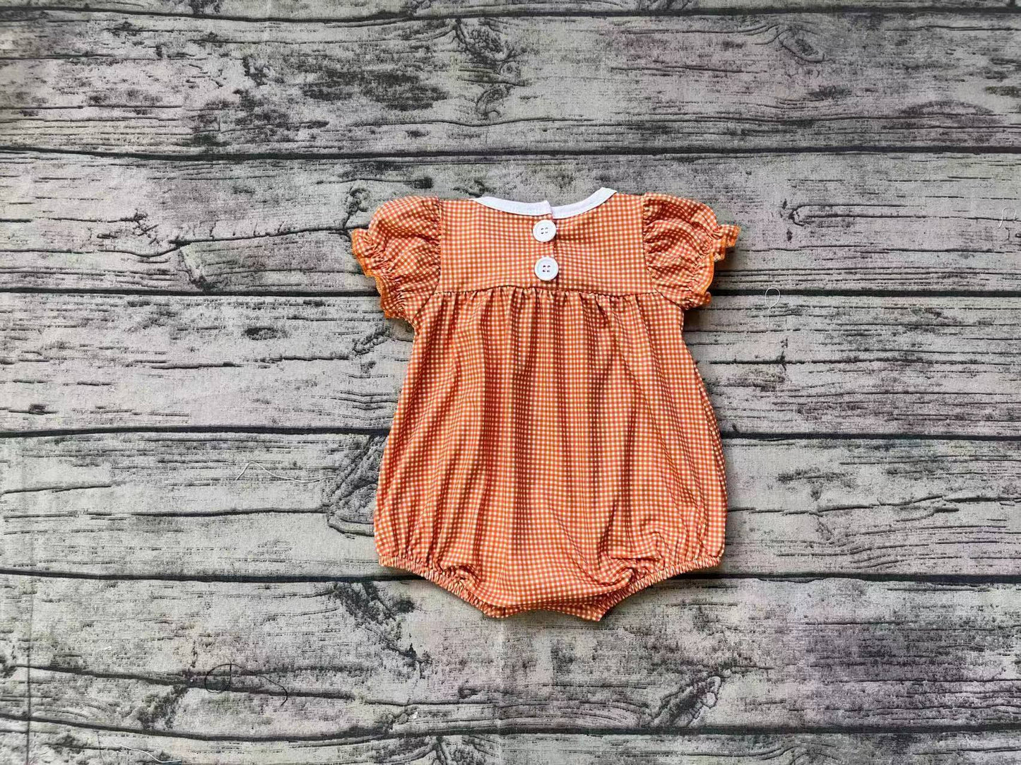 (Pre-order)SR1879 Pumpkin Candy Orange Plaid Print Baby Girls Halloween Romper