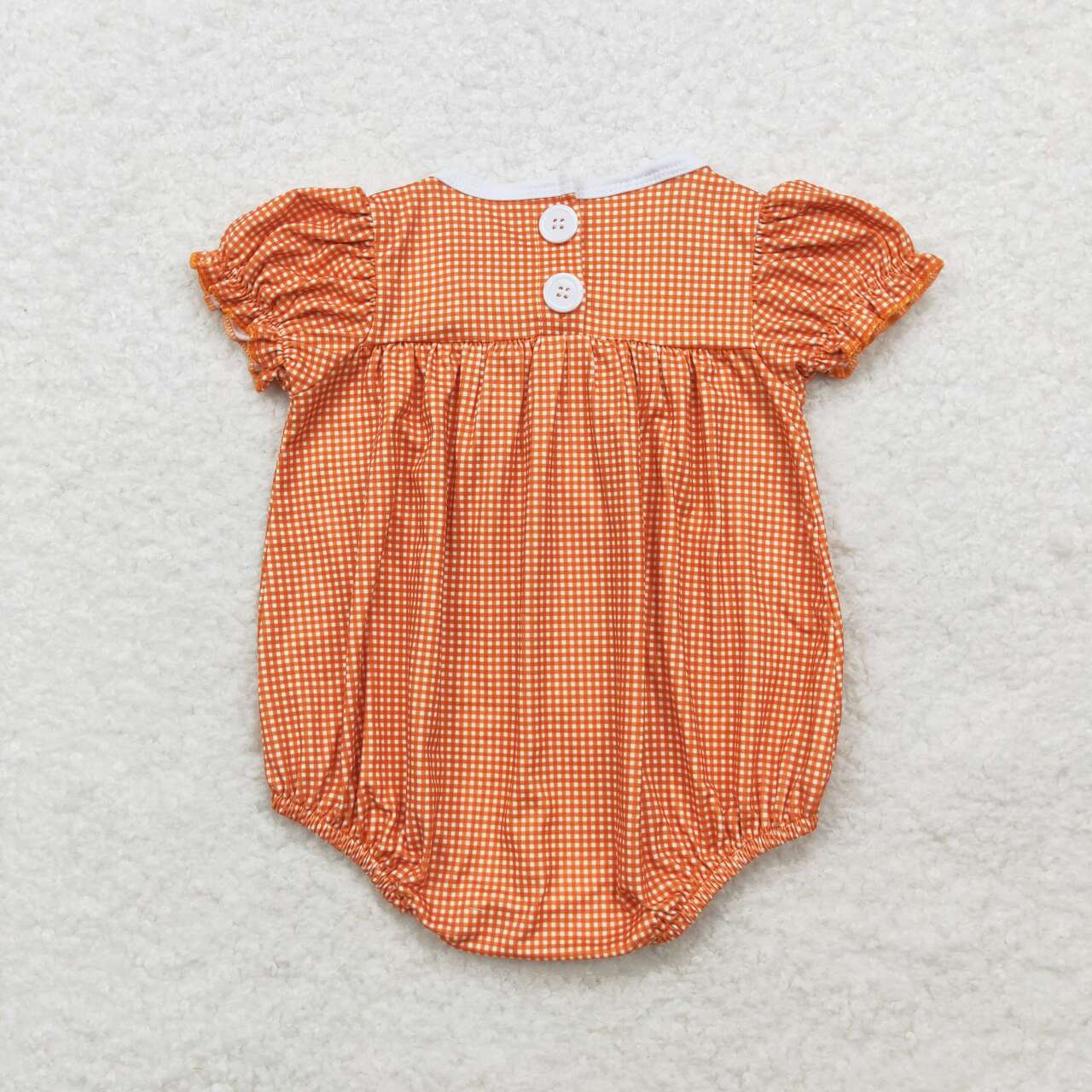 SR1879 Pumpkin Candy Embroidery Plaid Print Baby Girls Halloween Romper